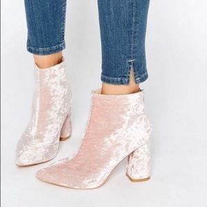 ASOS Daisy Street Pink Crushed Velvet Ankle Boots